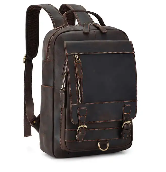 Business Laptop Backpack for Men- Vintage  Leather Outdoor Travel Backpack.