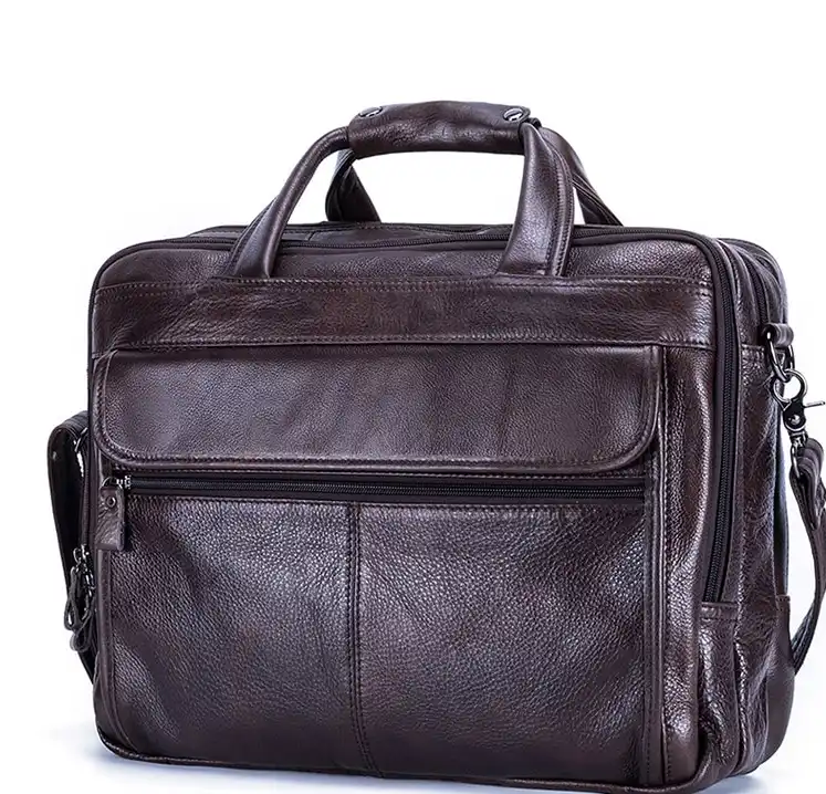 Fashionable Genuine Leather Men's Bag- Vintage Business Handbag- 15.6-Inch Laptop Bag.
