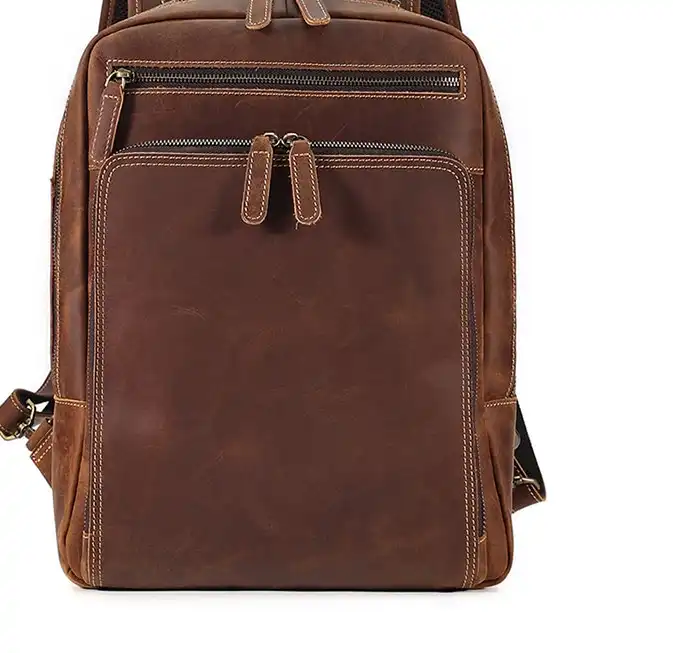 Men's Leather Backpack with Spacious Compartment for Business and 15.6-Inch Laptop- Ideal for College Students