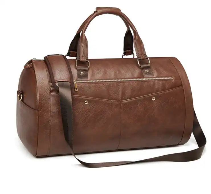 Men's PU Leather Suit Garment Bag – Foldable Waterproof Business Travel Bag with Shoulder Strap