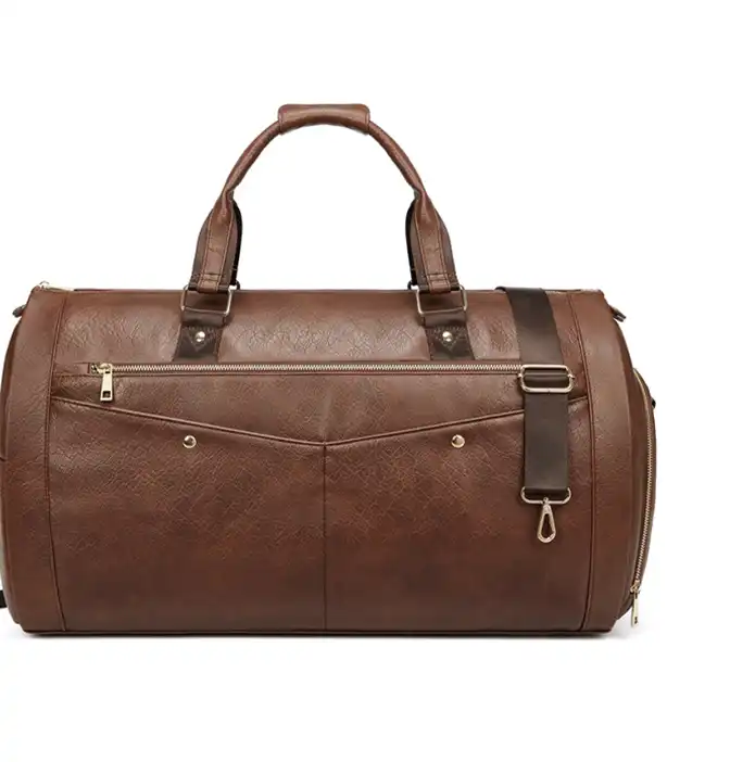 Replica bag Men's PU Leather Suit Garment Bag – Foldable Waterproof Business Travel Bag with Shoulder Strap