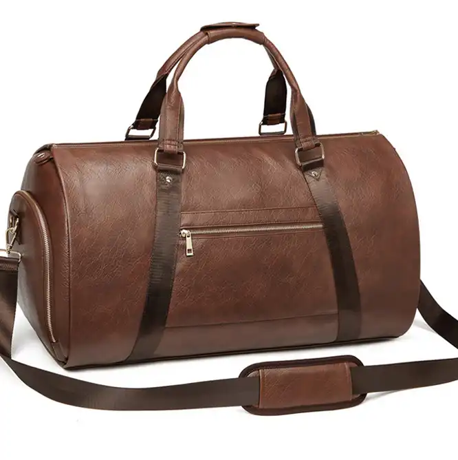 Replica bag Men's PU Leather Suit Garment Bag – Foldable Waterproof Business Travel Bag with Shoulder Strap