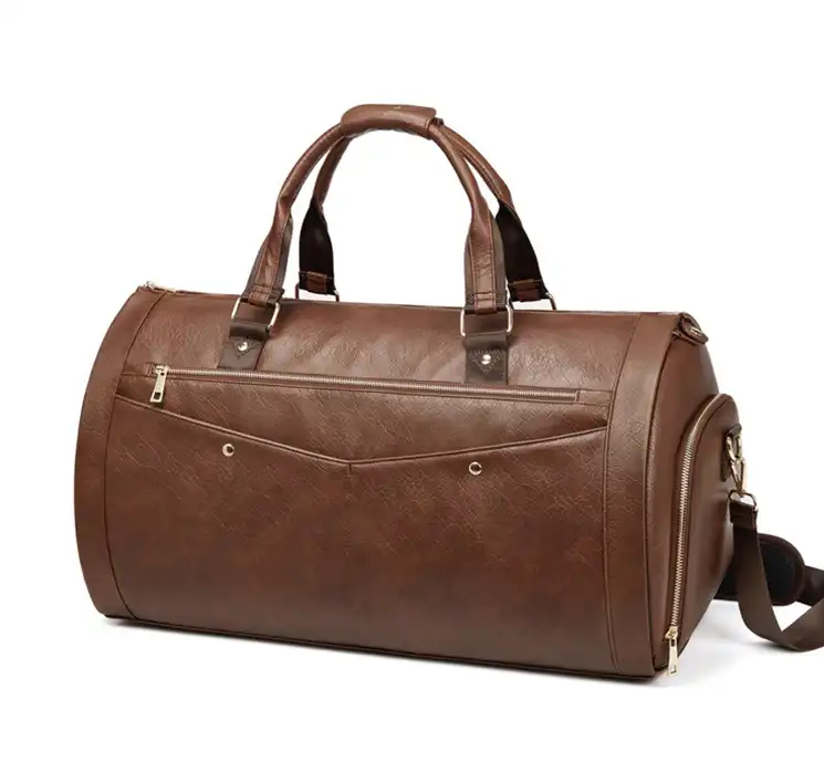 Replica bag Men's PU Leather Suit Garment Bag – Foldable Waterproof Business Travel Bag with Shoulder Strap