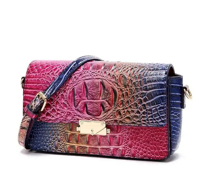 Multi-color vintage croc shoulder bag
