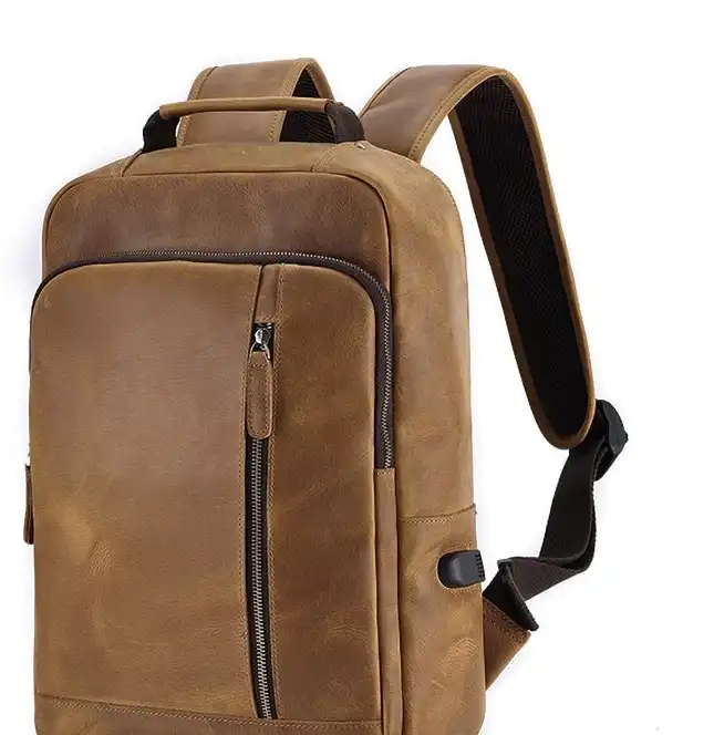 New Vintage Leather Men's 15.6-Inch Laptop Backpack with Large Travel Capacity