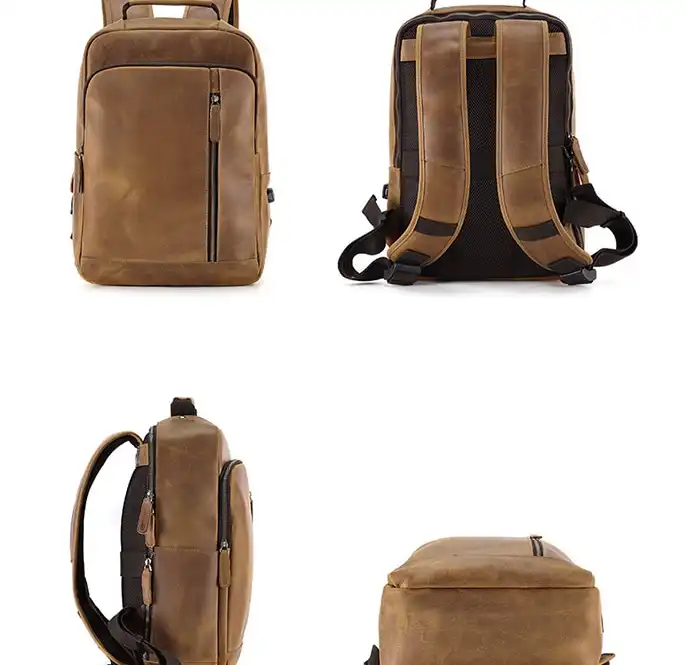 Replica bags lv New Vintage Leather Men's 15.6-Inch Laptop Backpack with Large Travel Capacity