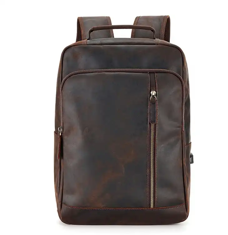 Replica bags lv New Vintage Leather Men's 15.6-Inch Laptop Backpack with Large Travel Capacity