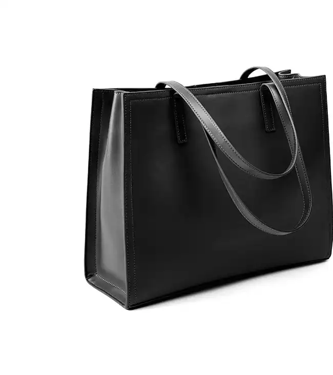 Replica bags New chic tote- leather- large capacity- black- commuter laptop bag.