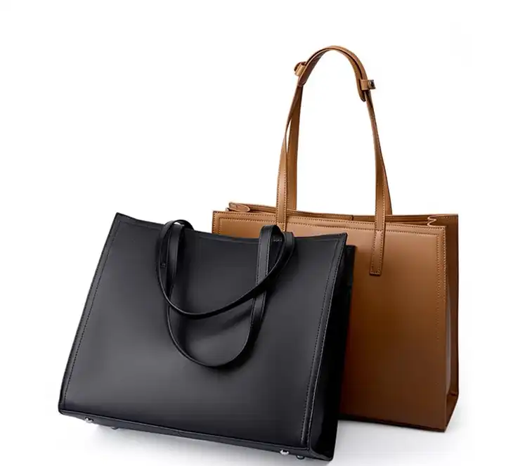 New chic tote- leather- large capacity- black- commuter laptop bag.