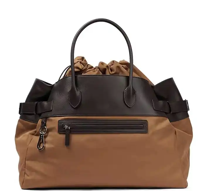 Nylon Canvas Tote: Top Grain Leather 17-inch Bag