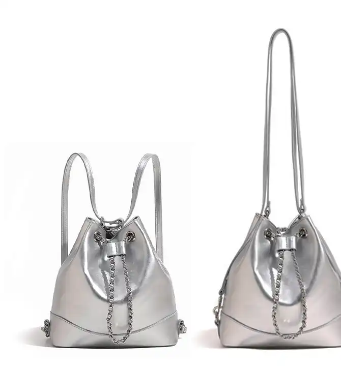 Louis vuitton locations Stylish Silver Convertible Chain Backpack & Shoulder Bag