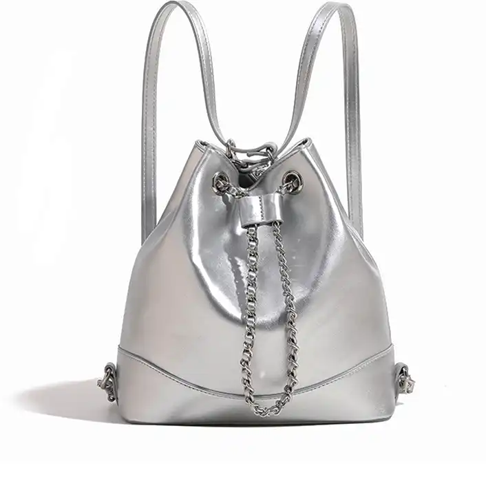 Stylish Silver Convertible Chain Backpack & Shoulder Bag
