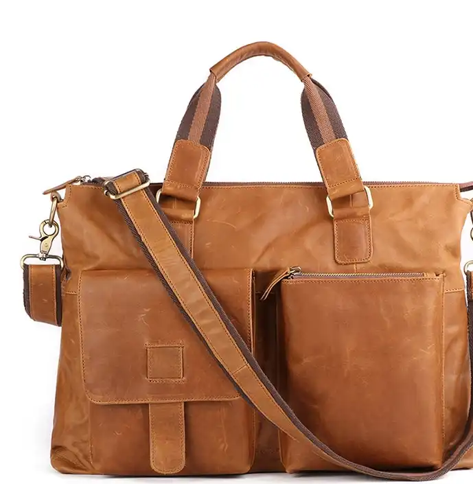 Stylish Vintage Men's Business Briefcase in Leather with Large Capacity- Crossbody and Handheld Options