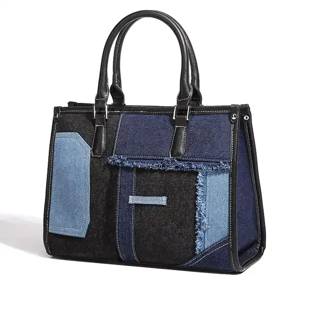 Replica bags lv Stylish patchwork denim single-shoulder bag with large capacity