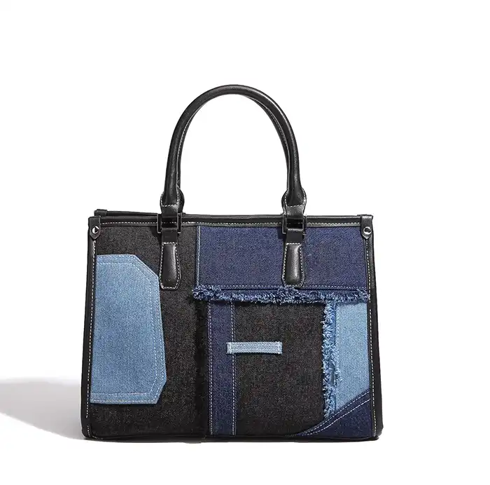 Stylish patchwork denim single-shoulder bag with large capacity