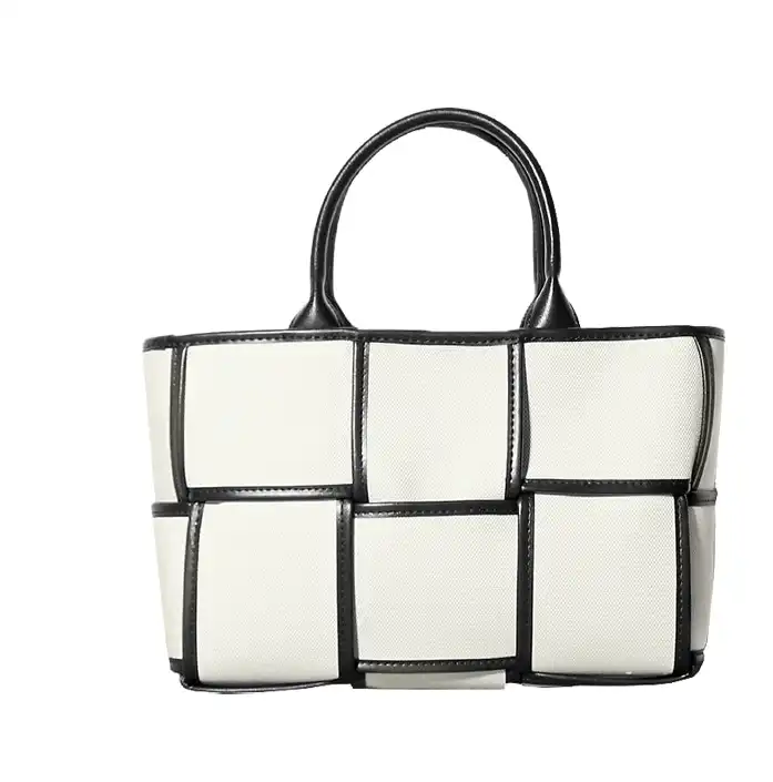 Woven Color Block Tote: Chic Work & Shoulder Bag