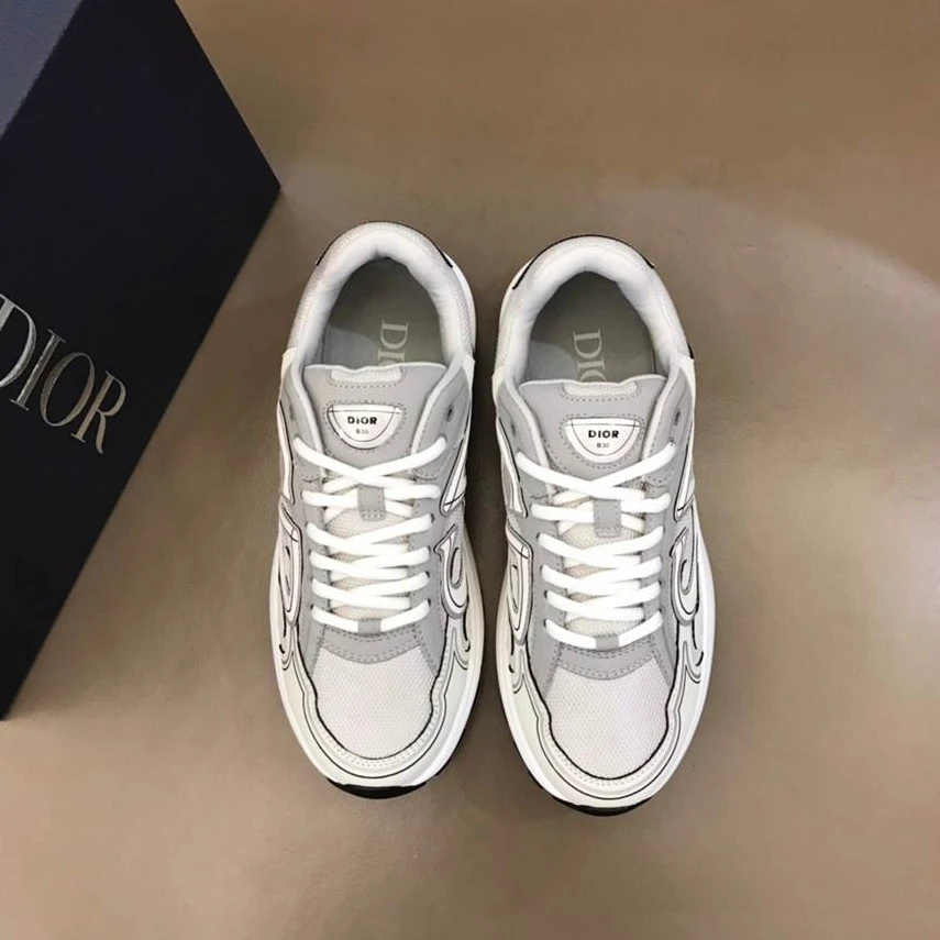 TopPick 4081 DIOR B30 SNEAKERS GRAY MESH AND WHITE TECHNICAL FABRIC – CD85