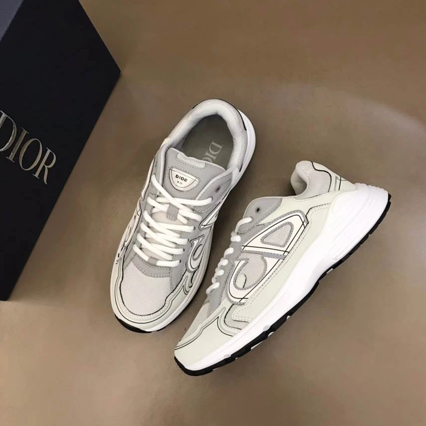 TopPick 4081 DIOR B30 SNEAKERS GRAY MESH AND WHITE TECHNICAL FABRIC – CD85