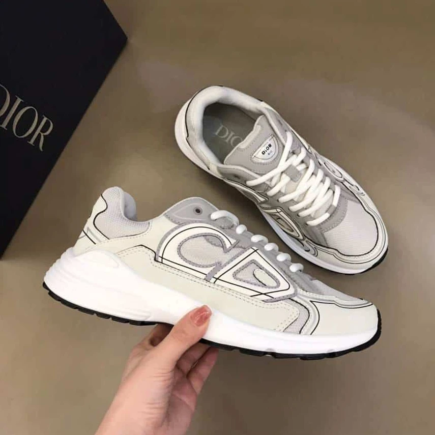 TopPick 4081 DIOR B30 SNEAKERS GRAY MESH AND WHITE TECHNICAL FABRIC – CD85