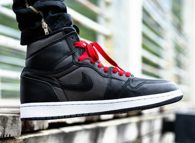 Air Jordan 1 Black Satin Black Red-1