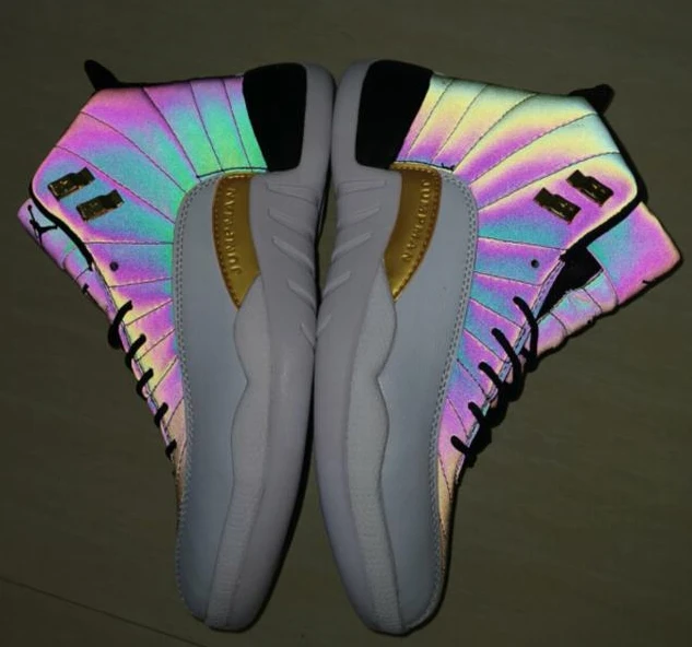 Air Jordan 12 White Black Gold Reflective