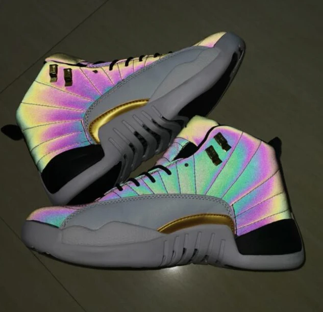 Air Jordan 12 White Black Gold Reflective
