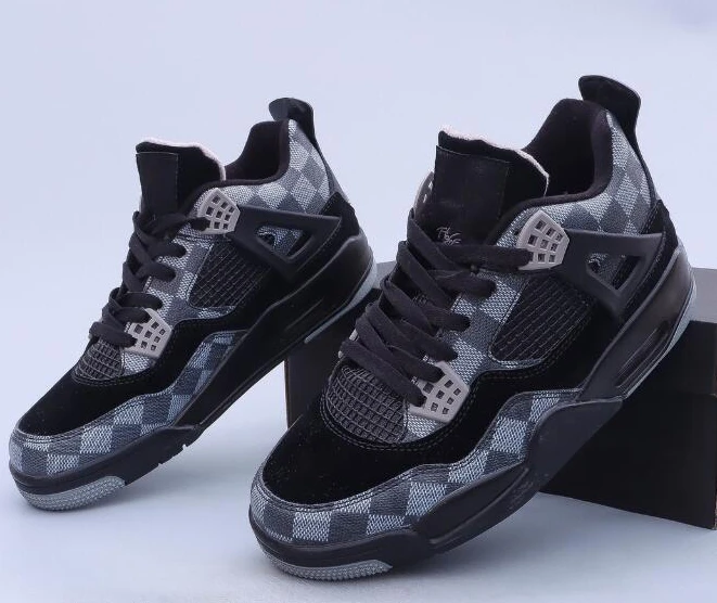 Air Jordan 4 Black Grey Chess-1