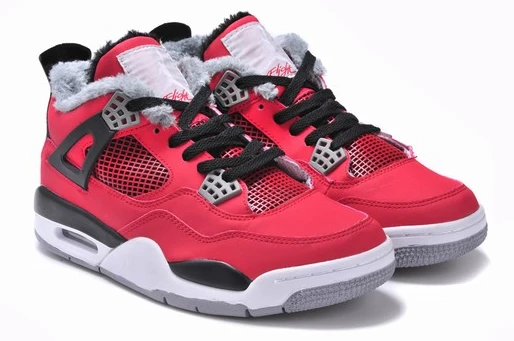 Air Jordan IV(4) Red Black fur-69