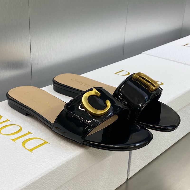 C'est Dior Slides Women Patent Leather Black Hot Sale