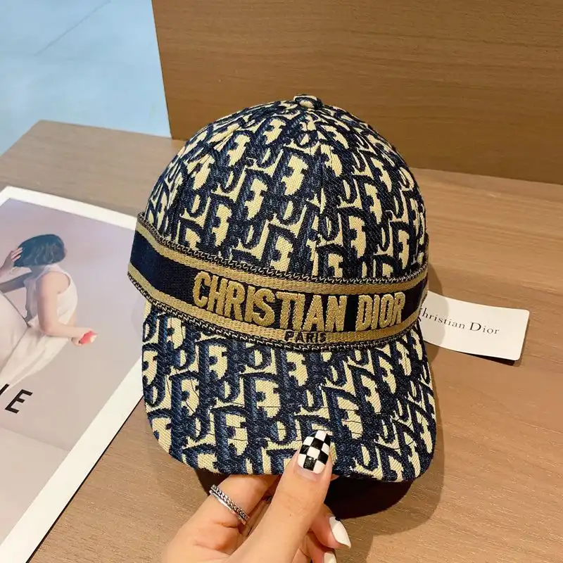 Hot Christian Dior Baseball Cap D-Oblique Motif Cotton Blue