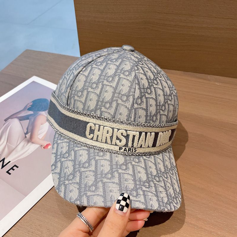 Hot Christian Dior Baseball Cap D-Oblique Motif Cotton Grey