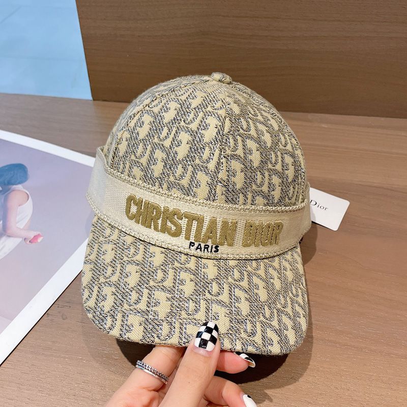 Hot Christian Dior Baseball Cap D-Oblique Motif Cotton Khaki