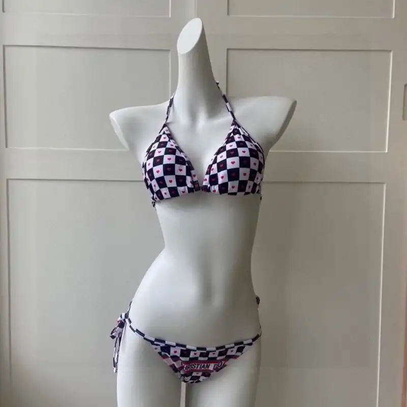 Affordable Hot Christian Dior Bikini Women Dioramour D-Chess Heart Motif Lycra Black White