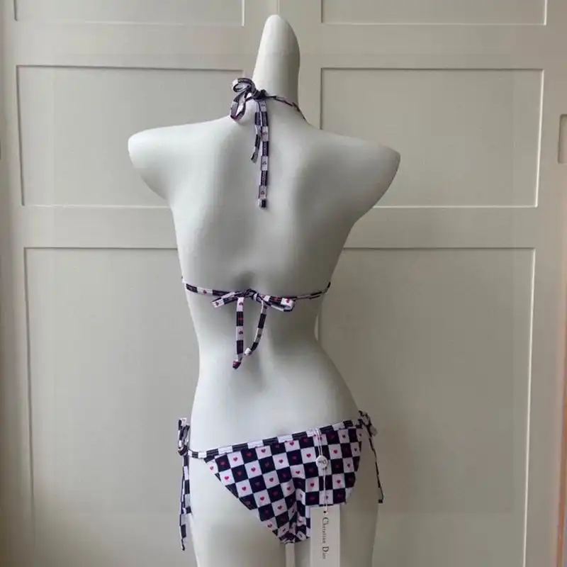 Affordable Hot Christian Dior Bikini Women Dioramour D-Chess Heart Motif Lycra Black White