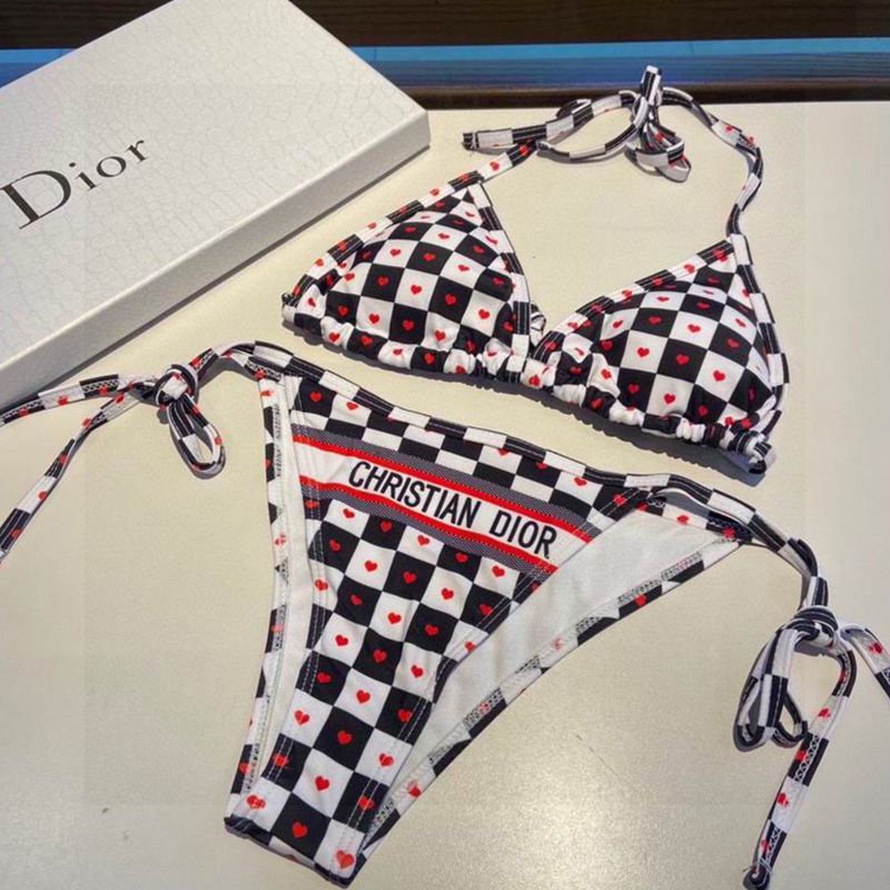 Christian Dior Bikini Women Dioramour D-Chess Heart Motif Lycra Black White Hot Sale