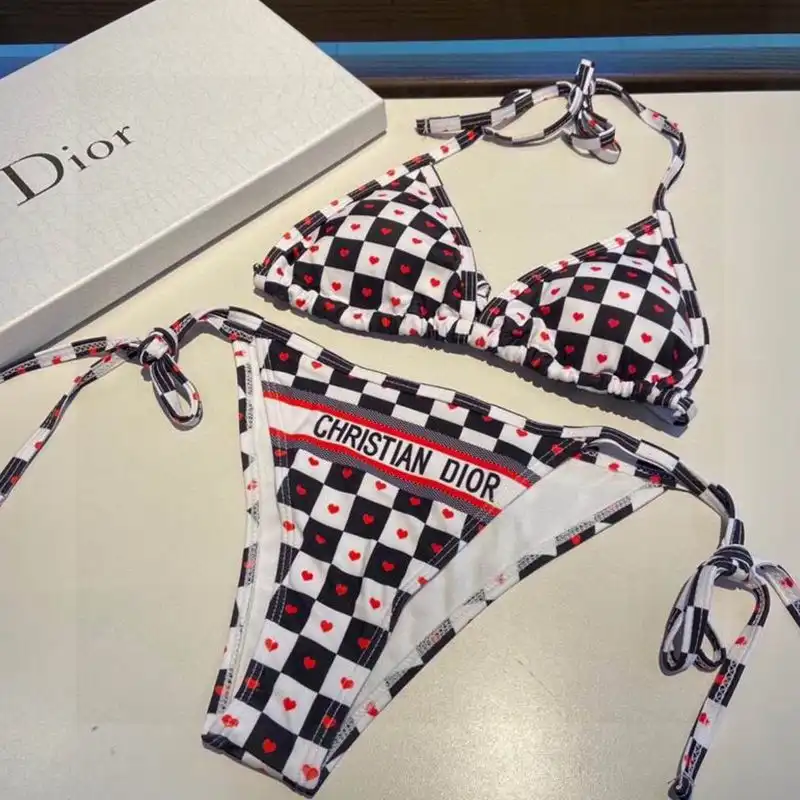 Affordable Hot Christian Dior Bikini Women Dioramour D-Chess Heart Motif Lycra Black White