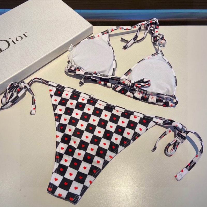 Christian Dior Bikini Women Dioramour D-Chess Heart Motif Lycra Black White Hot Sale