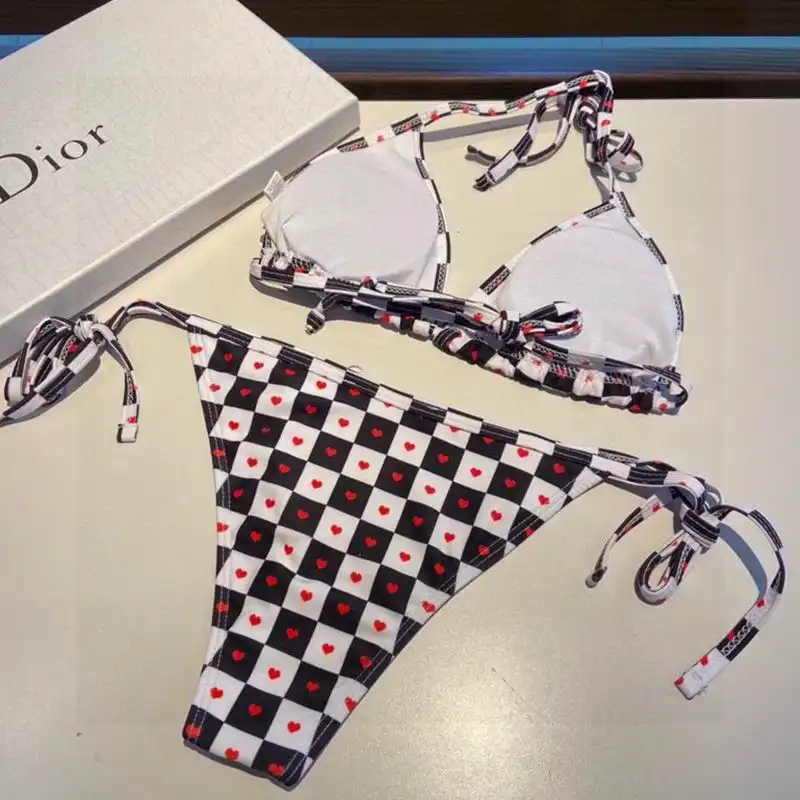 Affordable Hot Christian Dior Bikini Women Dioramour D-Chess Heart Motif Lycra Black White