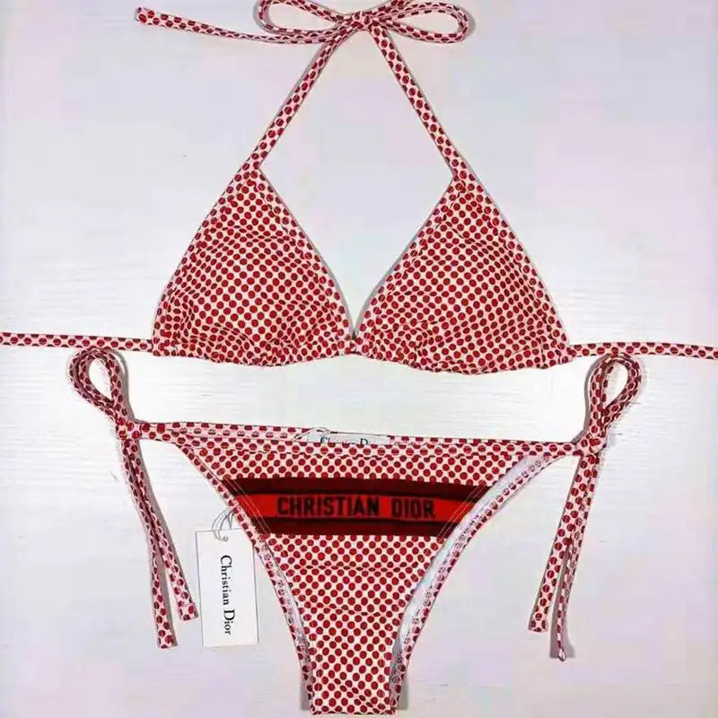 Hot Christian Dior Bikini Women Dots Motif Lycra Red