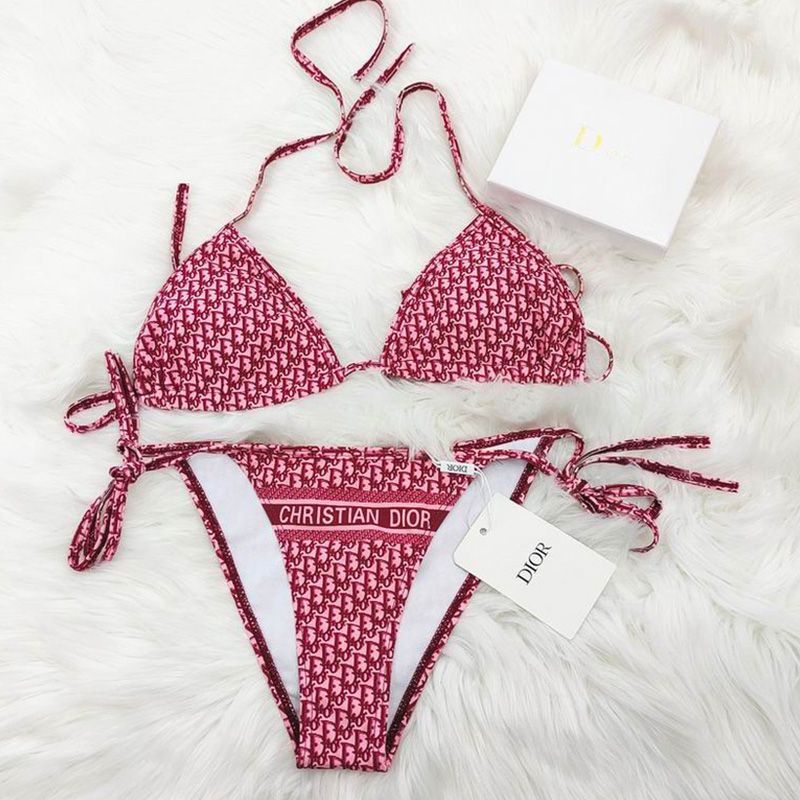 Hot Christian Dior Bikini Women Oblique Motif Lycra Burgundy Pink