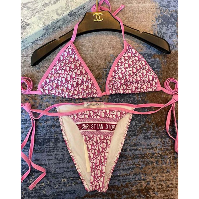 Hot Christian Dior Bikini Women Oblique Motif Lycra Pink