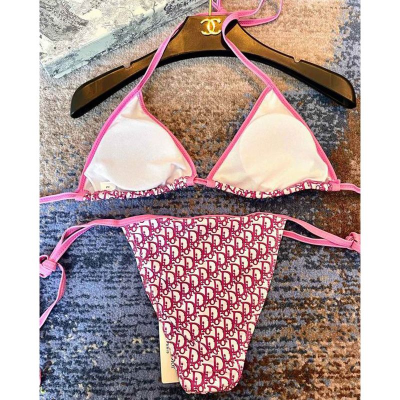 Hot Christian Dior Bikini Women Oblique Motif Lycra Pink