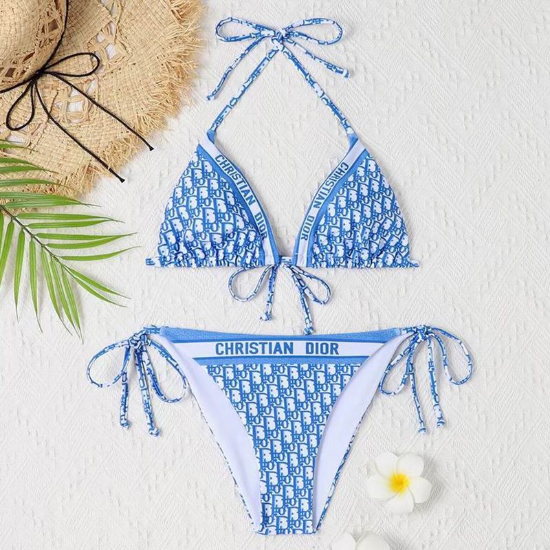 Christian Dior Bikini Women Oblique Motif Lycra Sky Blue Hot Sale