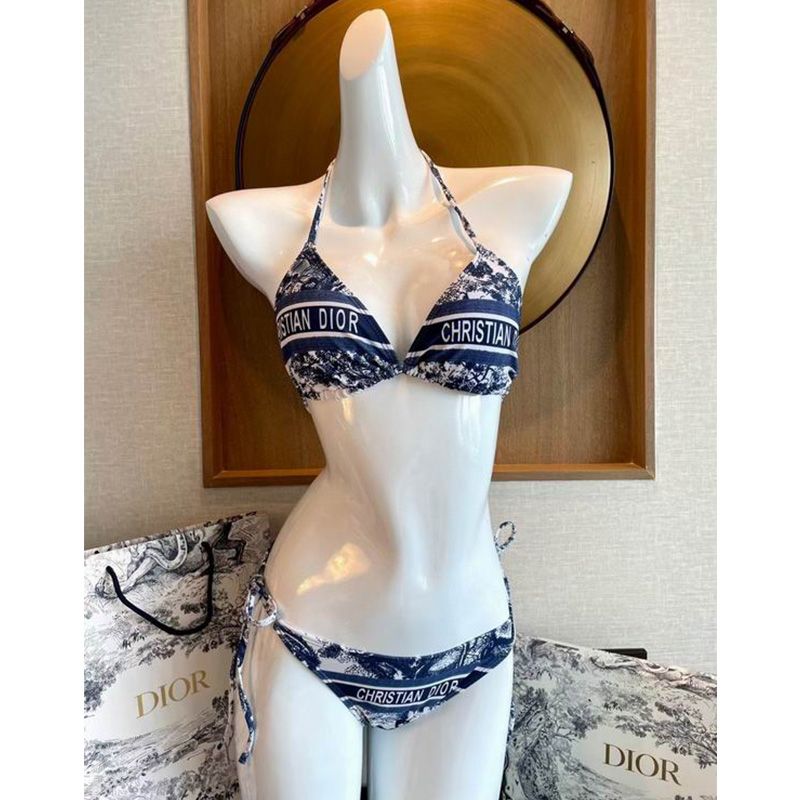 Christian Dior Bikini Women Toile De Jouy Motif Lycra Blue Hot Sale