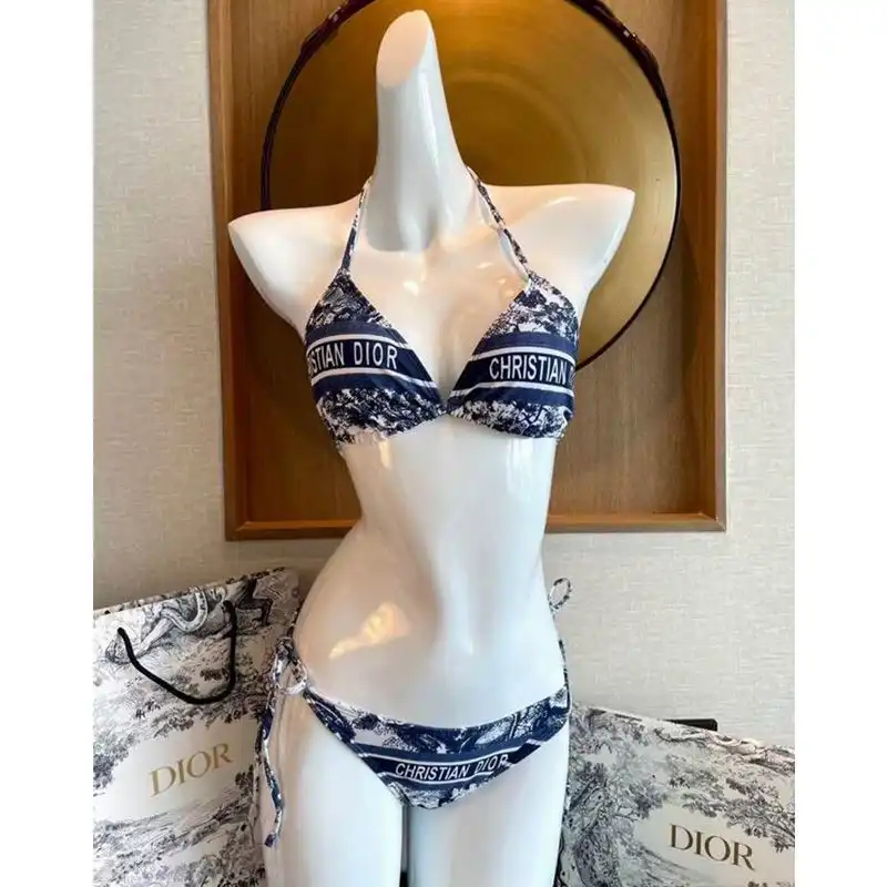 Hot Christian Dior Bikini Women Toile De Jouy Motif Lycra Blue