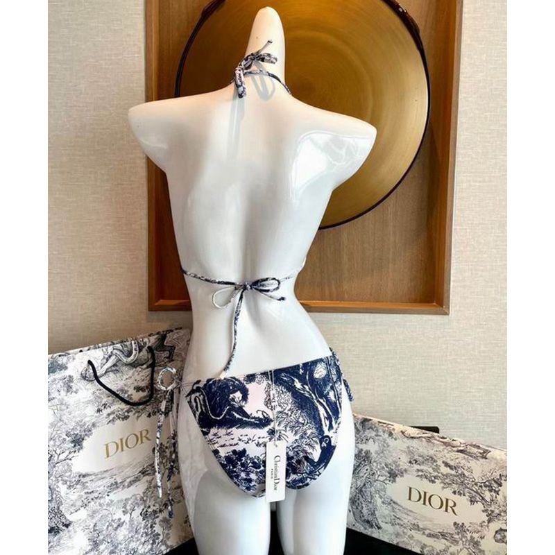 Christian Dior Bikini Women Toile De Jouy Motif Lycra Blue Hot Sale