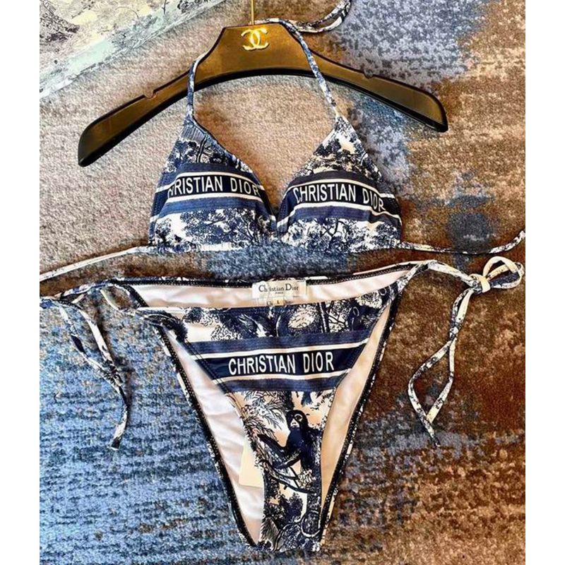 Christian Dior Bikini Women Toile De Jouy Motif Lycra Blue Hot Sale