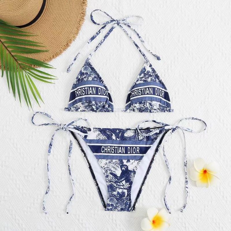 Hot Christian Dior Bikini Women Toile De Jouy Motif Lycra Navy Blue