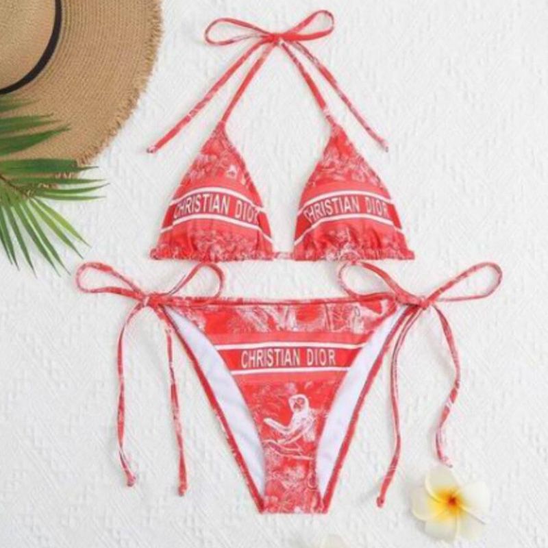 Christian Dior Bikini Women Toile De Jouy Motif Lycra Red Hot Sale