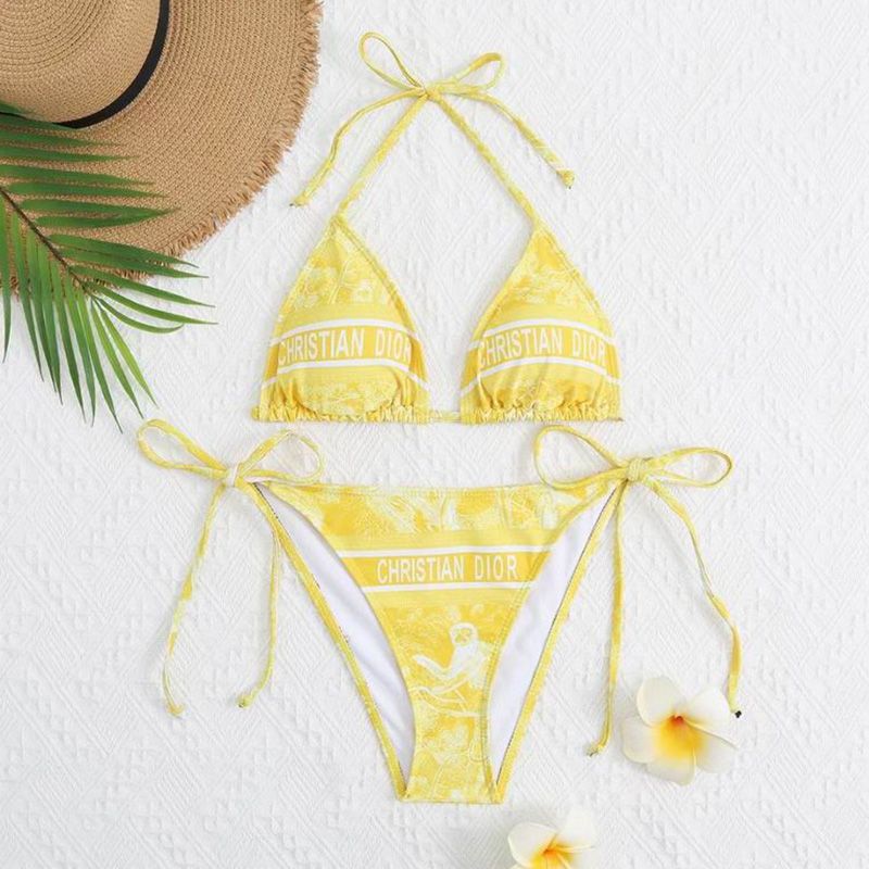 Christian Dior Bikini Women Toile De Jouy Motif Lycra Yellow Hot Sale